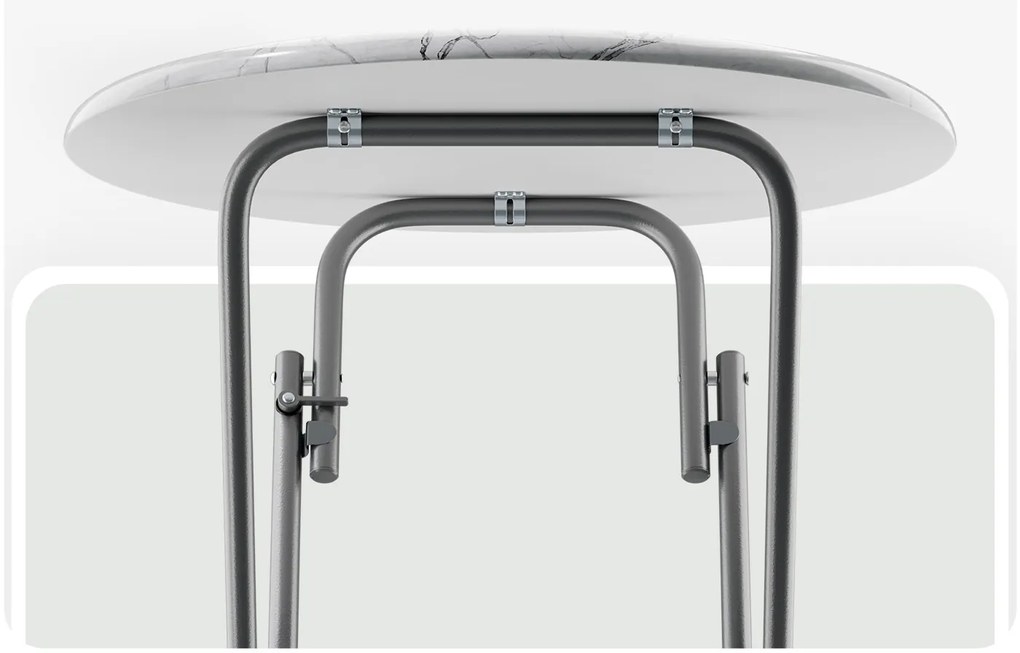 Casaria® Bár összecsukható asztal Ø60 cm - fehér/ márvány megjelenés