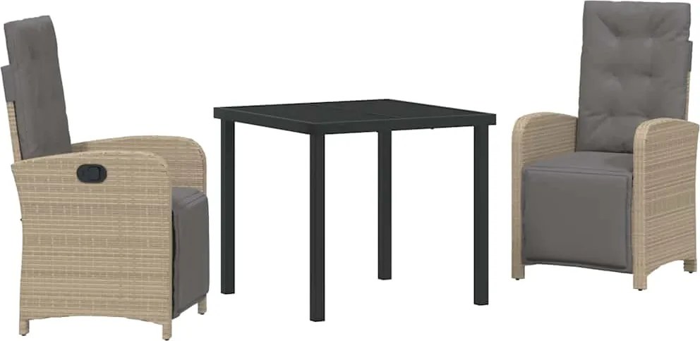 vidaXL Kert étkező szett párnával 3 pcs Bézs polirattan