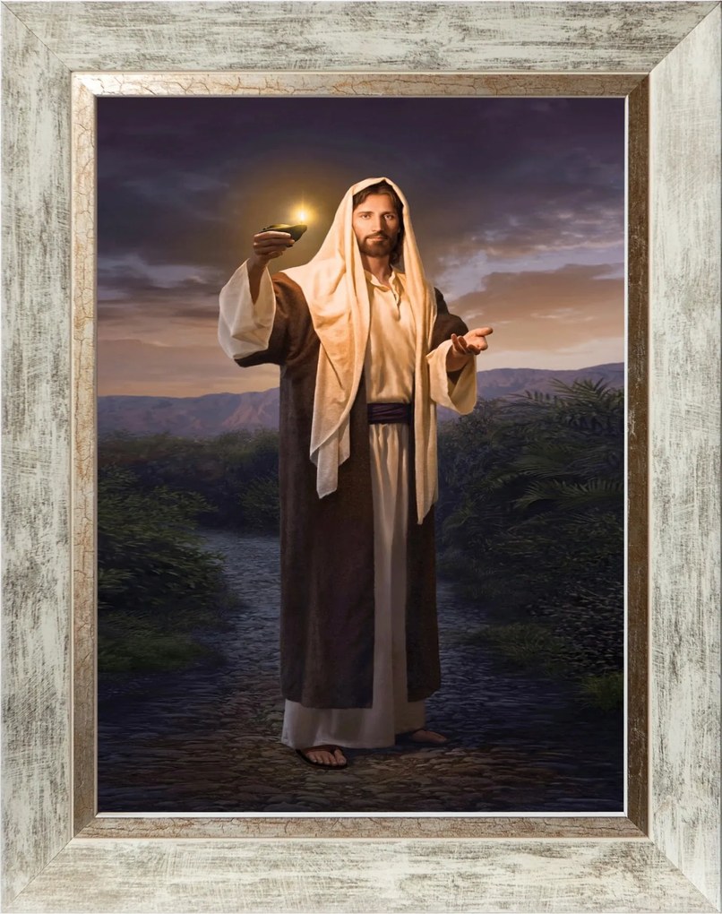 Jézus, Aki Fényt Hoz Vászonkép Fehér Díszkeretben 30X40