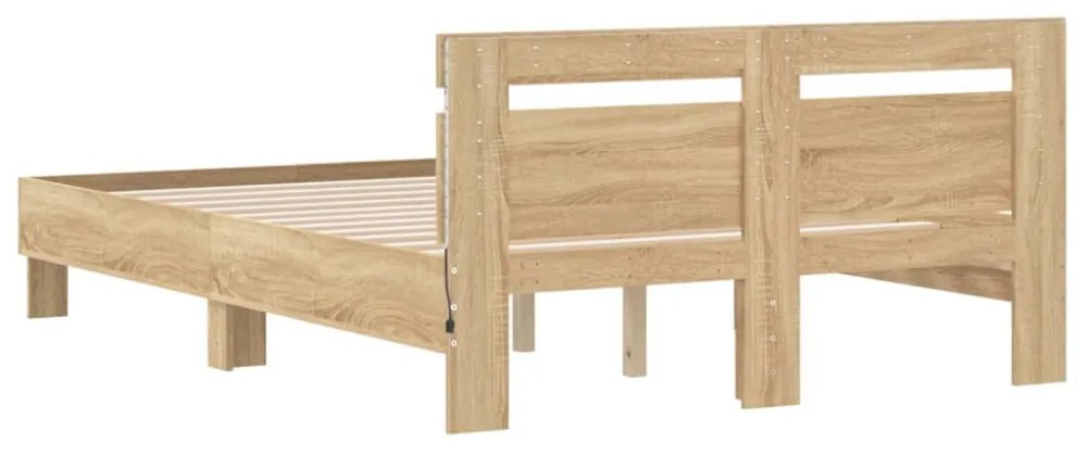 sonoma tölgy színű ágykeret fejtámlával és LED-del 135x190 cm