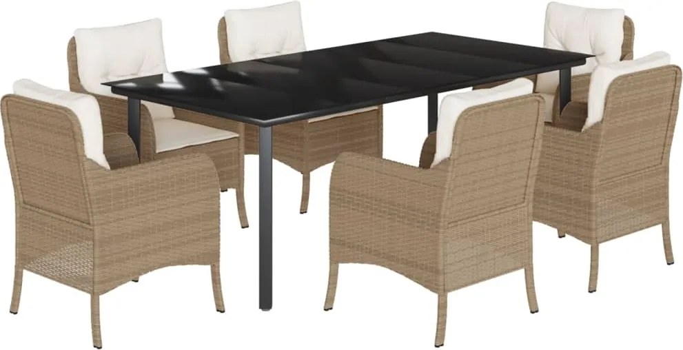 vidaXL 7 részes bézs polyrattan kerti étkezőgarnitúra párnákkal