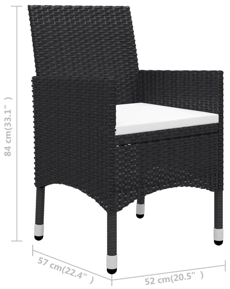 3 részes fekete polyrattan és edzett üveg kerti étkezőszett