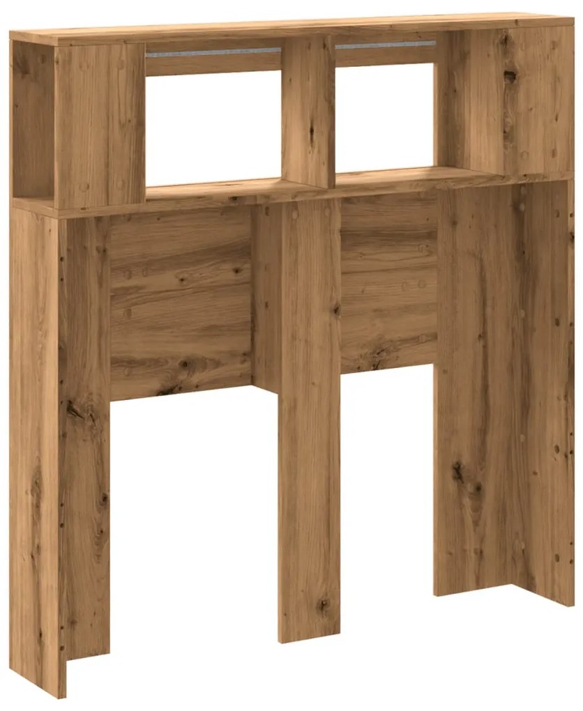 kézműves tölgyszínű szerelt fa LED-es fejtámla 100x18,5x103,5cm
