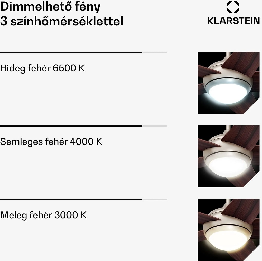 Klarstein Bolero mennyezeti ventilátor világítással | 132 cm | 35 W | Csendes működés | Fa