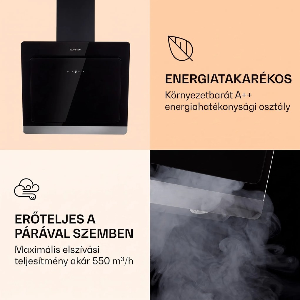 Klarstein Aurora 60 Smart, páraelszívó, 60 cm, 550 m³/ó, kéményes páraelszívó, háttérvilágítás, A++