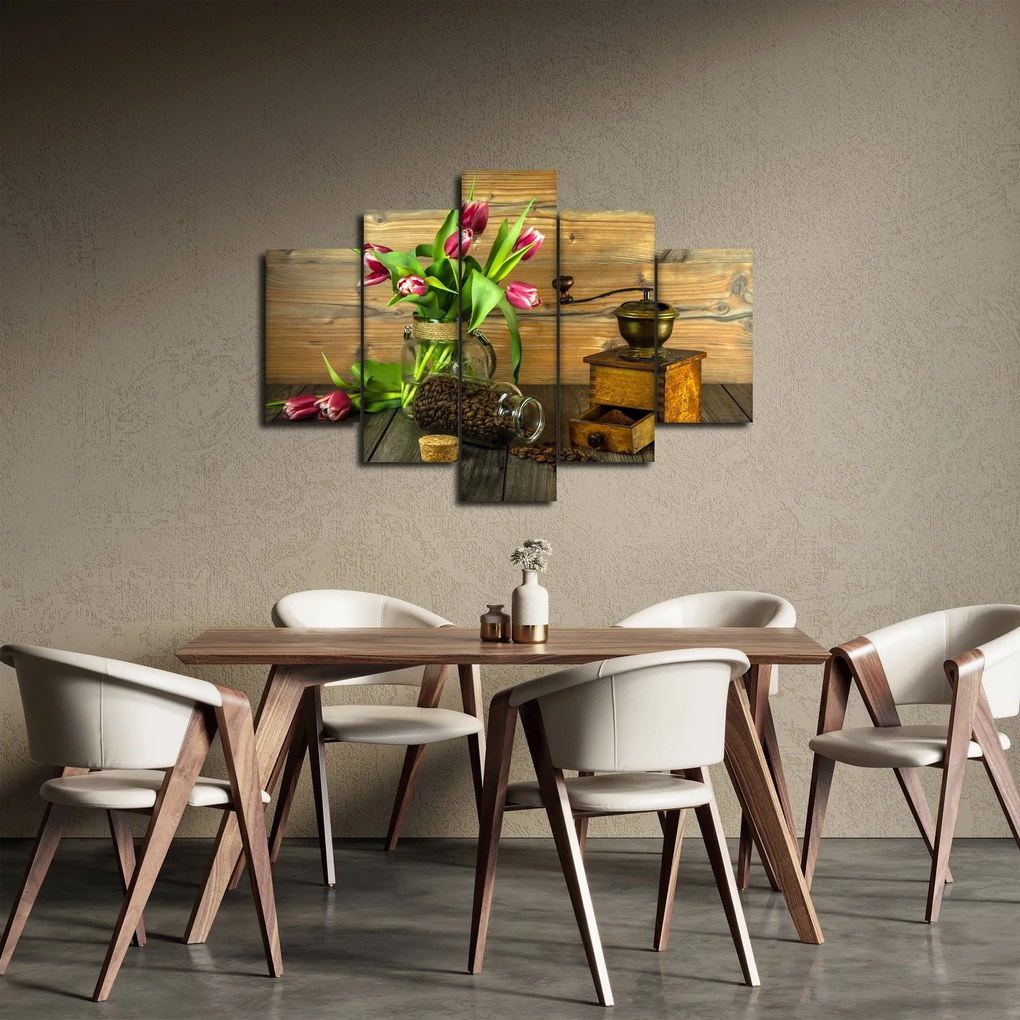 Tulipánok, daráló és kávé képe (150x105 cm)