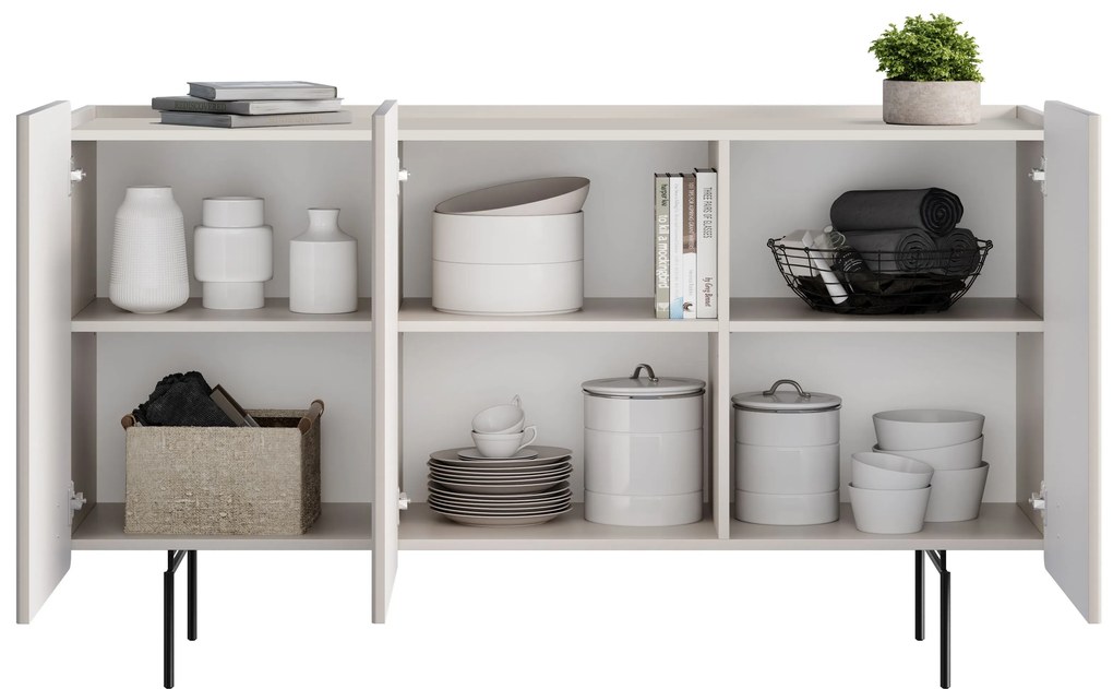 Malmi komód 150 cm háromajtós - kasmír / fekete lábak