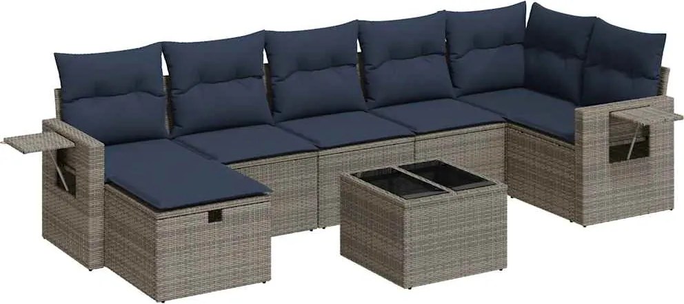 vidaXL 8 részes szürke polyrattan kerti ülőgarnitúra párnákkal