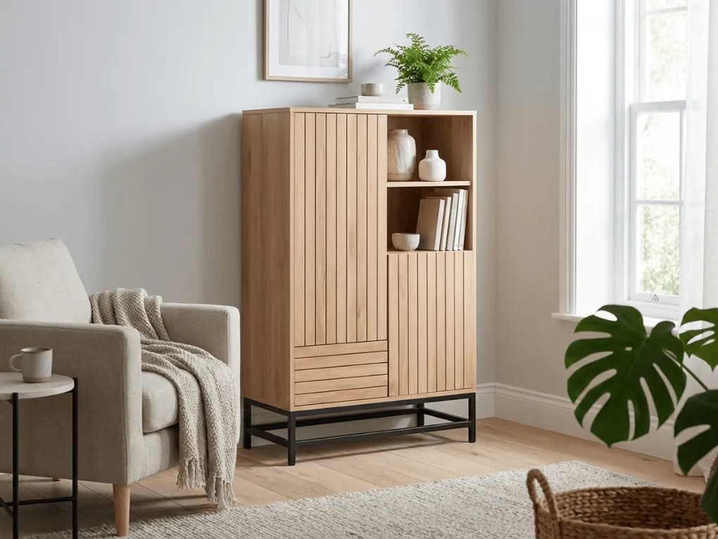 Magas komód VALMOR 120x75 cm, tölgy dekoráció