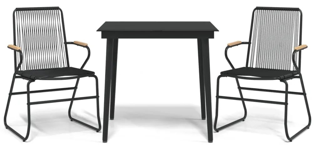 vidaXL 3 részes fekete PVC rattan kerti étkezőgarnitúra