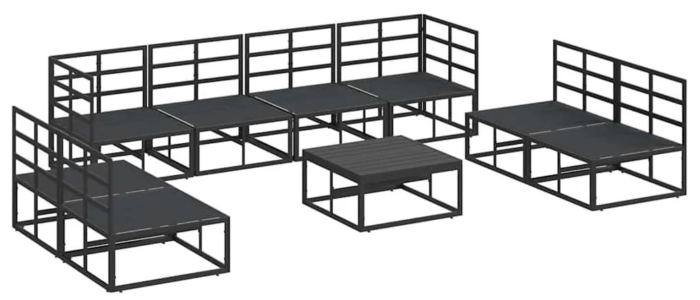 Kerti Kanapé Szett párnával 9 pcs Fekete Alumínium