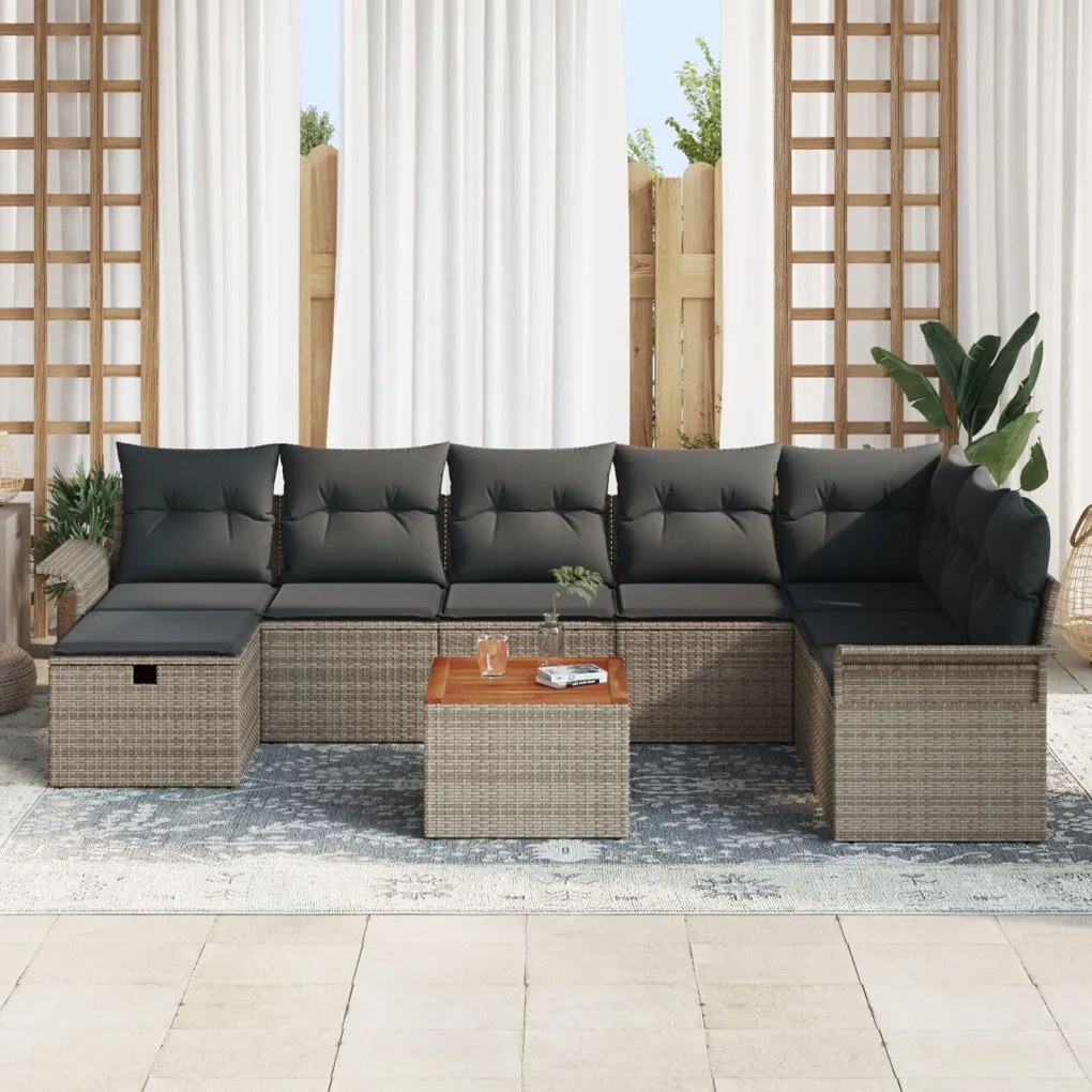 9 Darabos Kerti Sofa Szett Párnákkal Szürke Poli Rattan