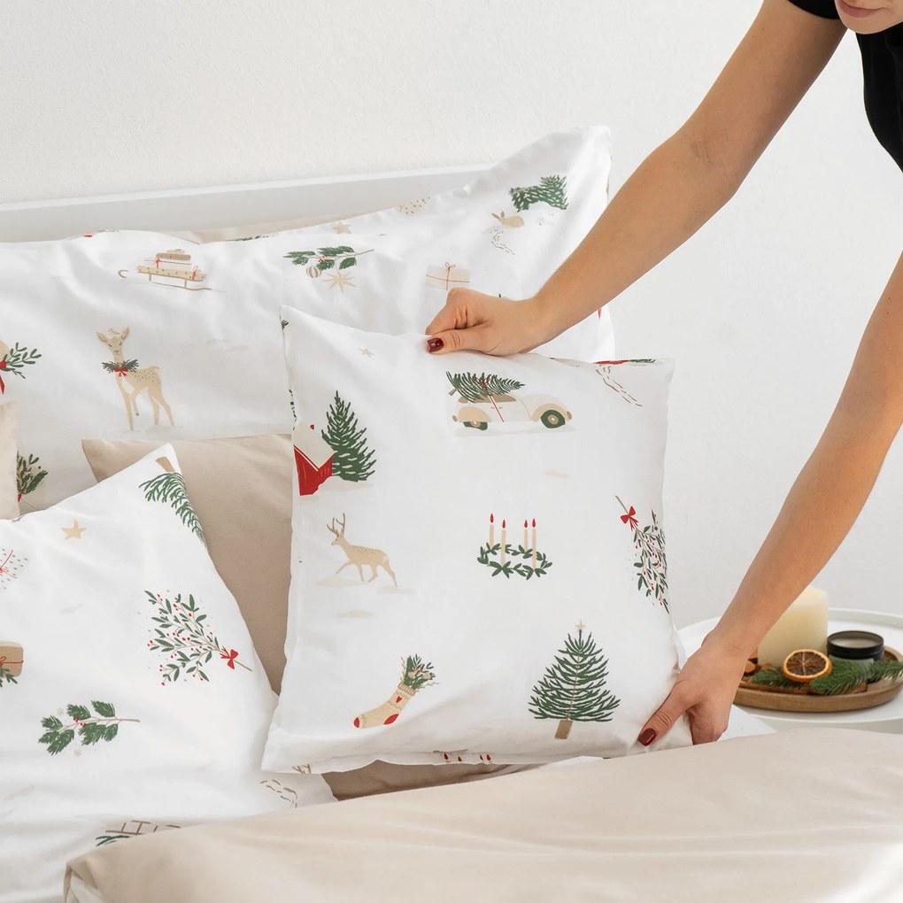 Goldea karácsonyi pamut ágyneműhuzat duo - tradicionális karácsonyi, latte színű hátoldal 150 x 200 és 50 x 60 cm