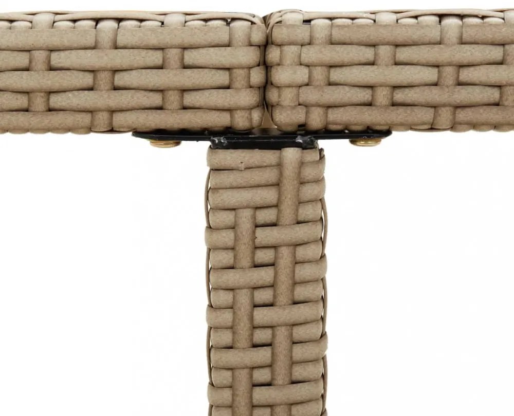 bézs polyrattan és tömör akácfa kerti asztal 109 x 107 x 74 cm