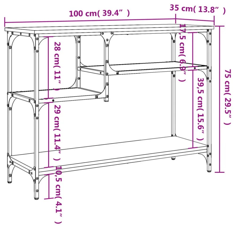 fekete tálalóasztal polcokkal 100 x 35 x 75 cm