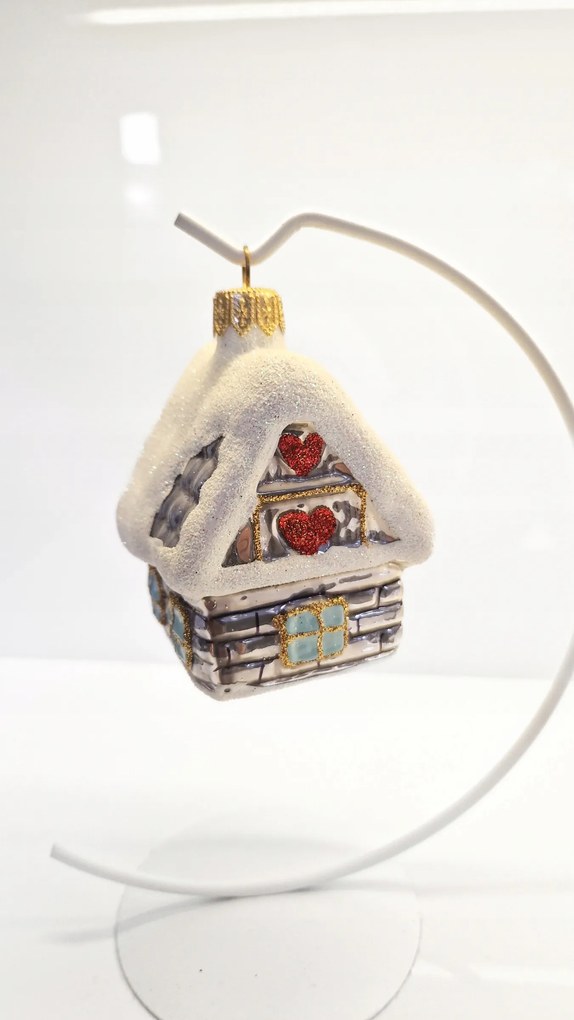 Karácsonyfa gömb üveg forma Téli házikó