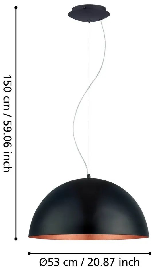 Fekete-bronzszínű függőlámpa fém búrával ø 53 cm GAETANO 1 – EGLO