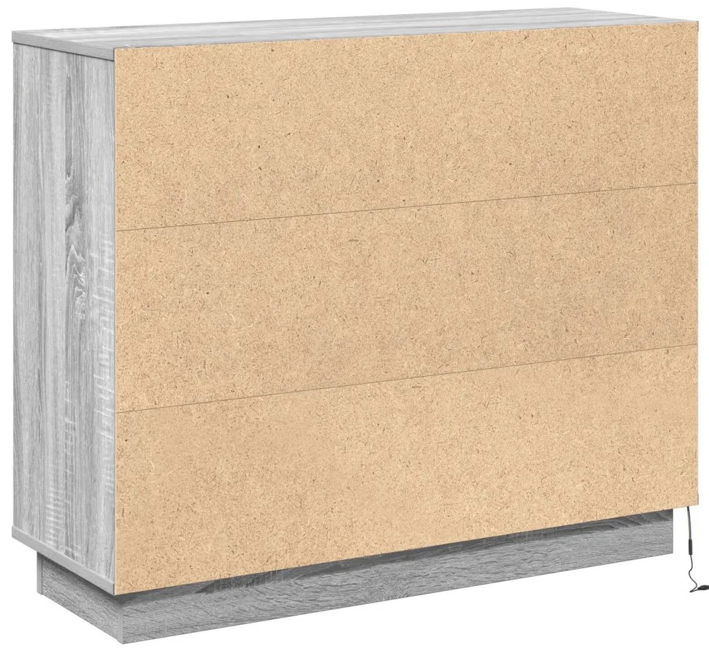 LED-es oldalszekrény, szürke Sonoma, 90x32x75 cm, mérnöki fa