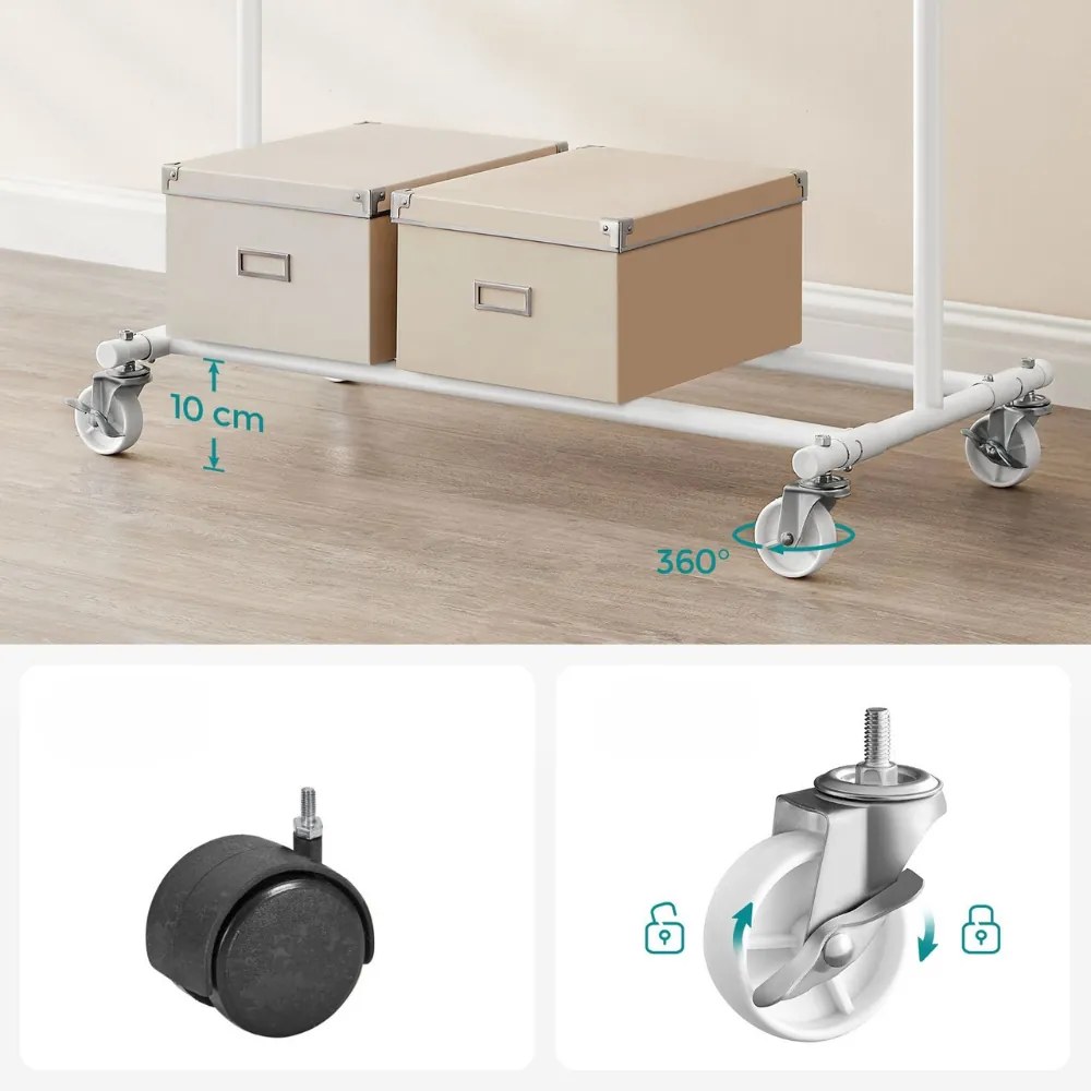 INEZ ruhatartó állvány kerekekkel, max. 90kg, 83,5x45x160cm, fehér SongmicsHome