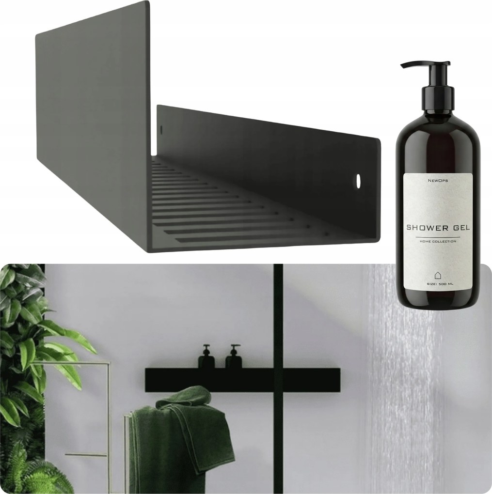 Modern Akasztós Zuhanykabin Polc Kicsi Fekete 20 cm Ajándék