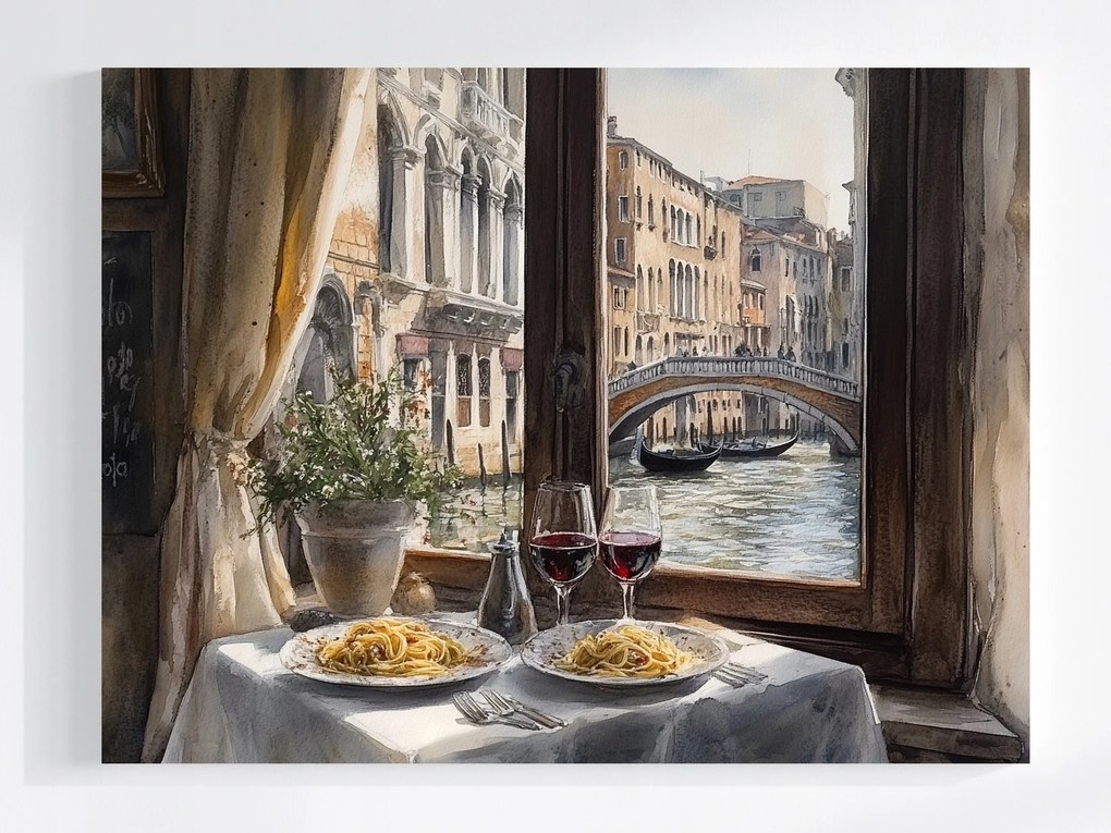 Vászonkép Canvas Konyha Paszta Spagetti Ablak Velence Kilátás 100x75