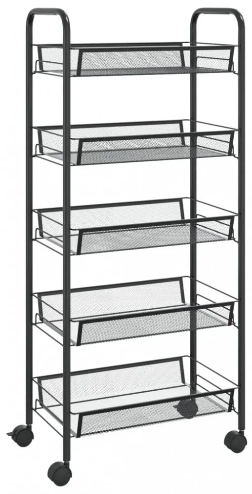 5 szintes fekete vas konyhai kerekes kocsi 46 x 26 x 105 cm