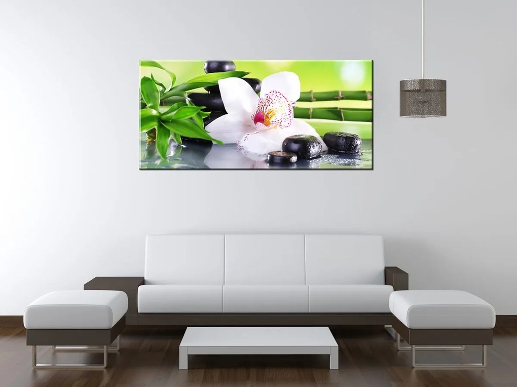Gario Vászonkép Fehér orchidea és kövek Méret: 100 x 70 cm