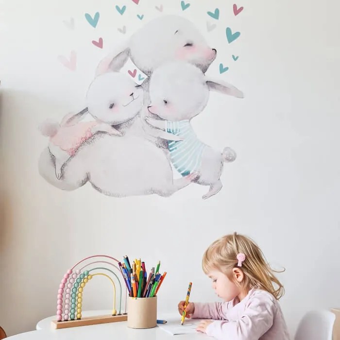 INSPIO Nyuszi család matrica szívecskékkel
