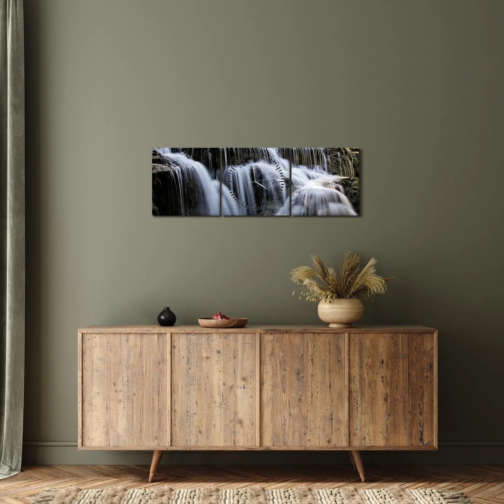Kép - Vízesések kaszkádjai (órával) (90x30 cm)