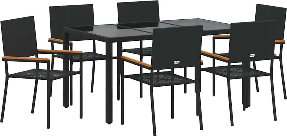 vidaXL Kert étkező szett 7 pcs Fekete polirattan