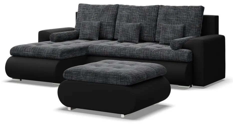 Tokio U sarokkanapé, 3 ágyneműtartóval, fonott + műbőr, jobboldali, sötétszürke - fehér