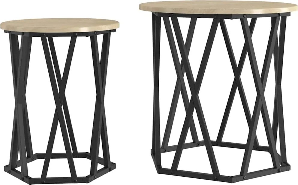 vidaXL Dohányzóasztal 2 pcs Sonoma tölgy Műszaki fa és acél
