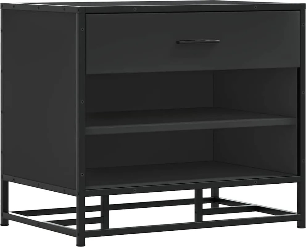 vidaXL Cipőpad Fekete 60x40x53,5 cm Fából és fémből készült pad