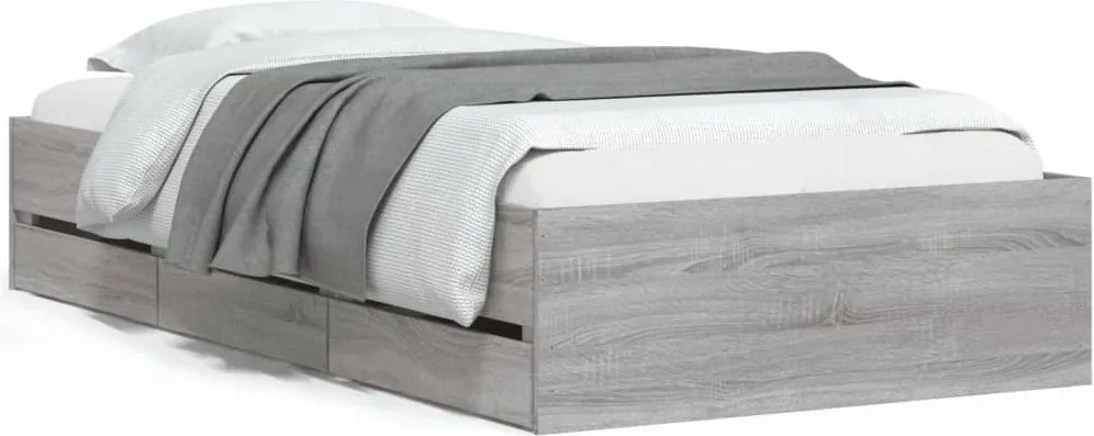 vidaXL szürke sonoma színű szerelt fa ágykeret fiókokkal 90 x 200 cm