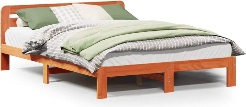 vidaXL viaszbarna tömör fenyőfa ágy matrac nélkül 140 x 200 cm