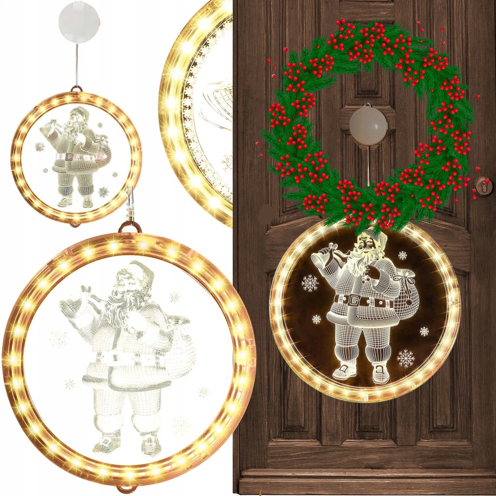 Led Ólomüveg Karácsonyi Lámpák 3D Akkumulátoros Ablakdísz