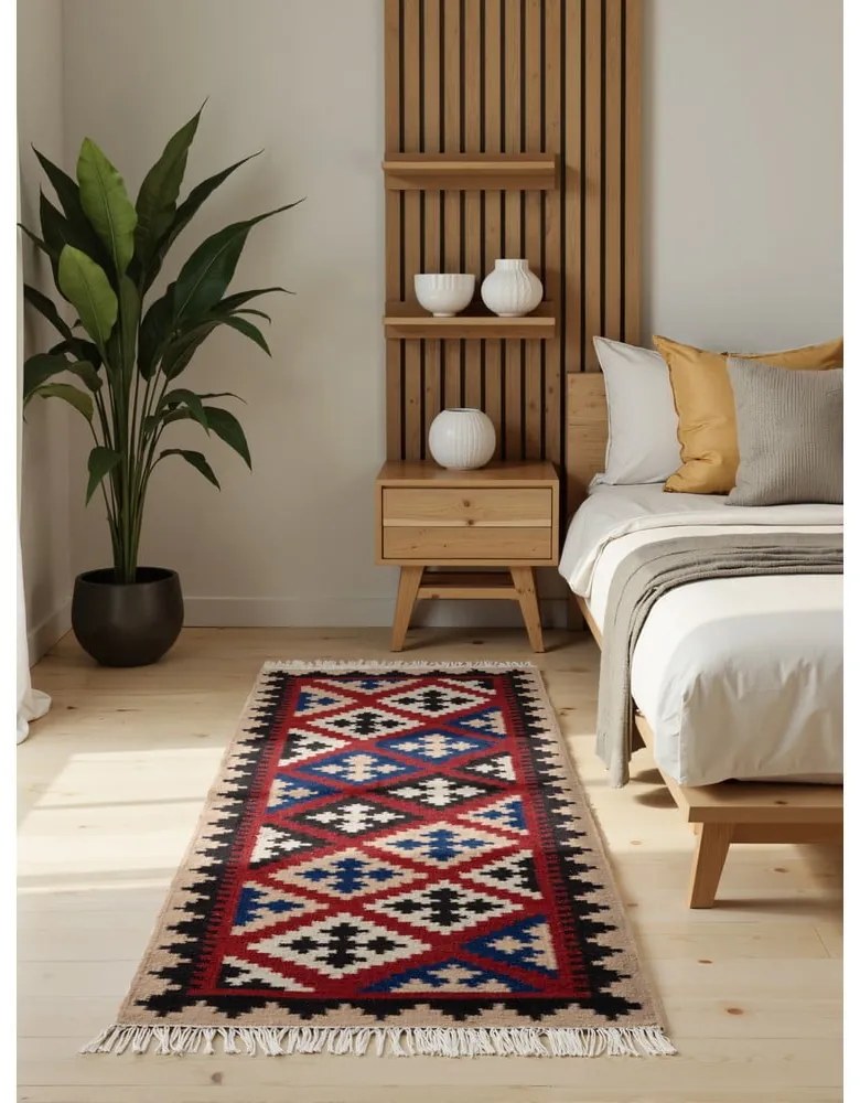 Piros kétoldalas kézi szövésű gyapjú futószőnyeg 60x190 cm Kamal Rami – Nouristan