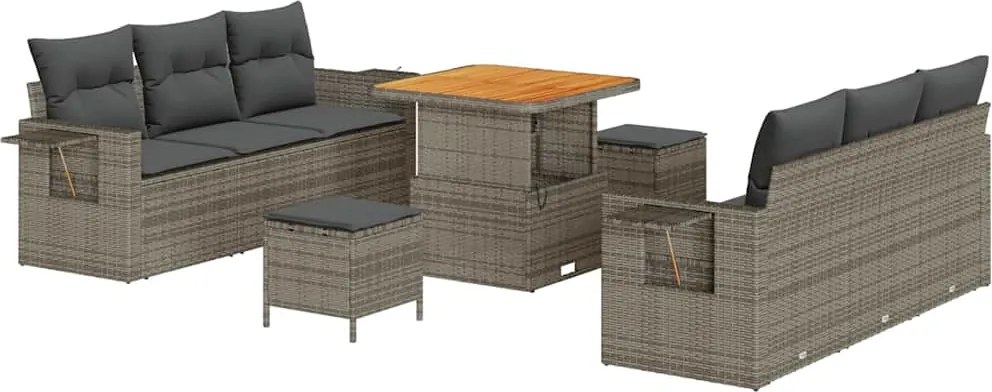 vidaXL Kerti Kanapé Szett párnával 9 pcs Szürke polirattan