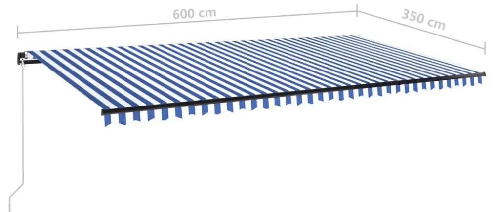 kék és fehér kézzel kihúzható napellenző 600 x 350 cm