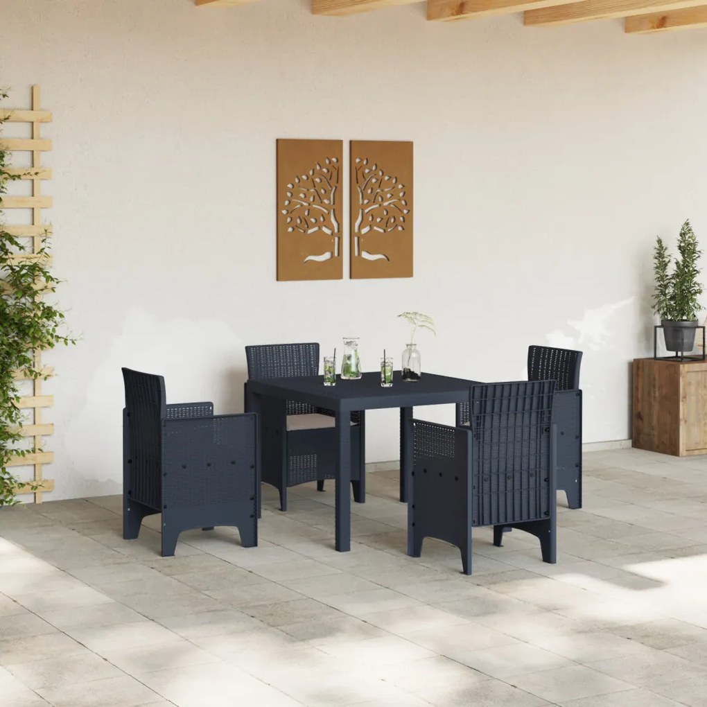 5 darabos kerti étkezőkészlet párnákkal Antracit Poly Rattan