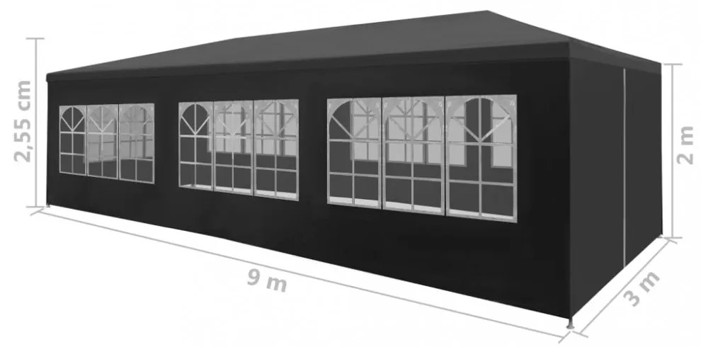 antracitszürke partisátor 3 x 9 m