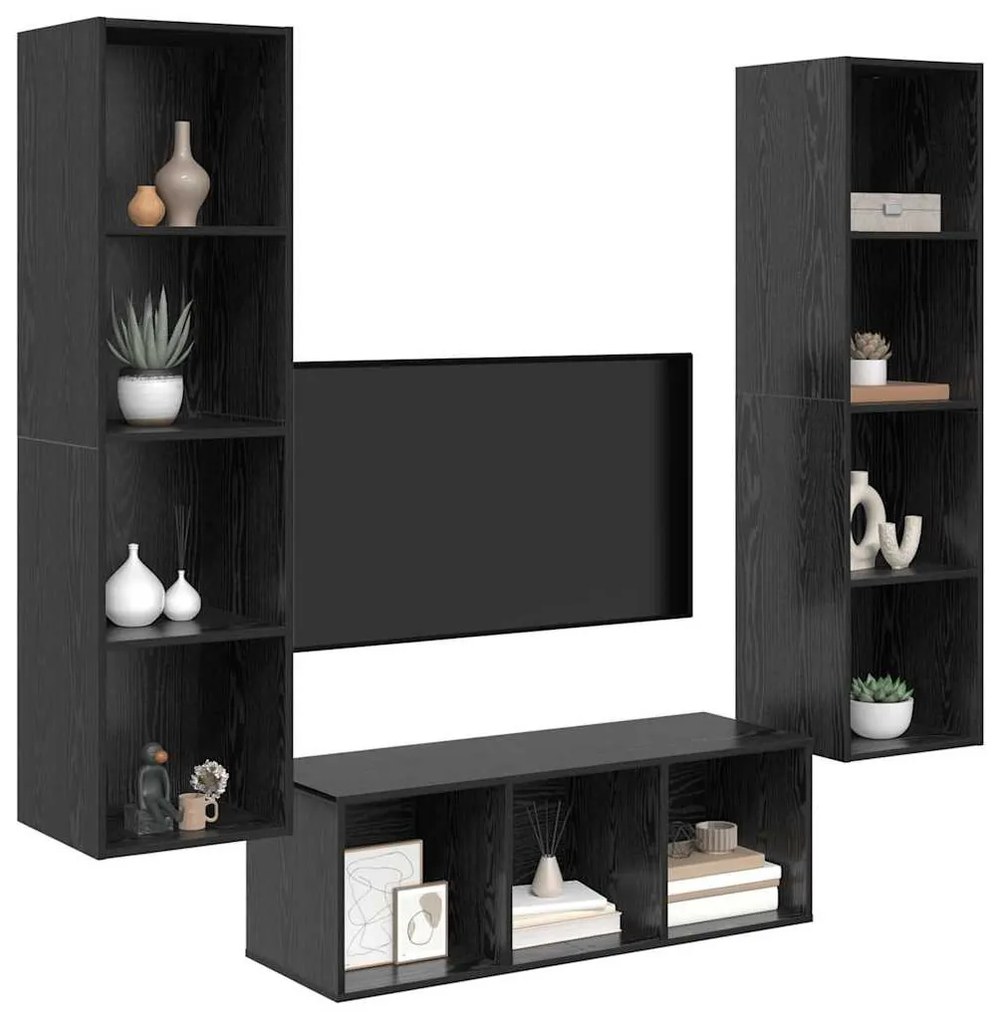 TV Szekrény Szett Falra szerelhető 3 pcs Musta tammi Faanyag