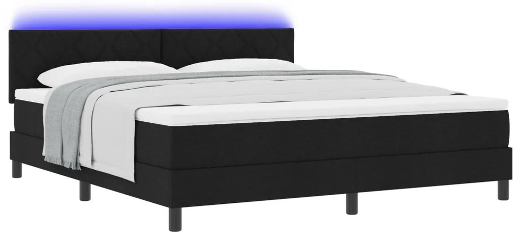 Box Spring Ágy Matraccal & LED Fekete 180x200 cm Szövet