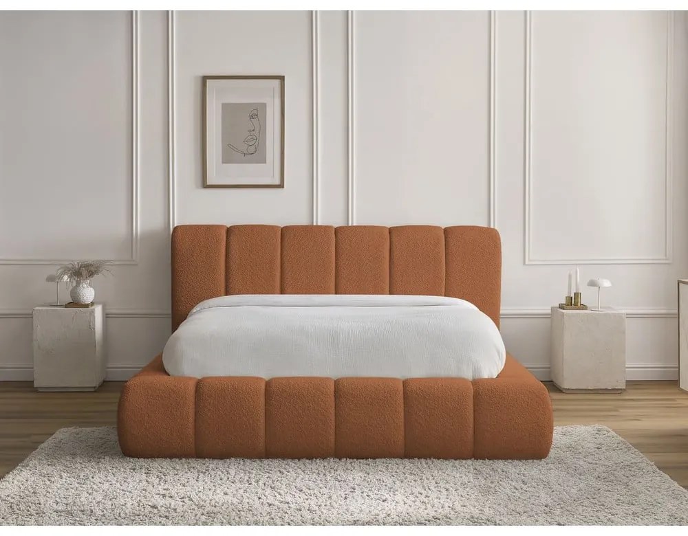 Narancssárga kárpitozott ágyneműtartós franciaágy ágyráccsal 140x190 cm Denali – Bobochic Paris