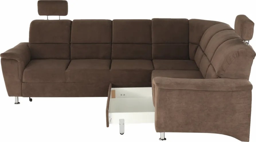 Kinyitható ülőgarnitúra, barna szövet, jobbos, SANTIAGO