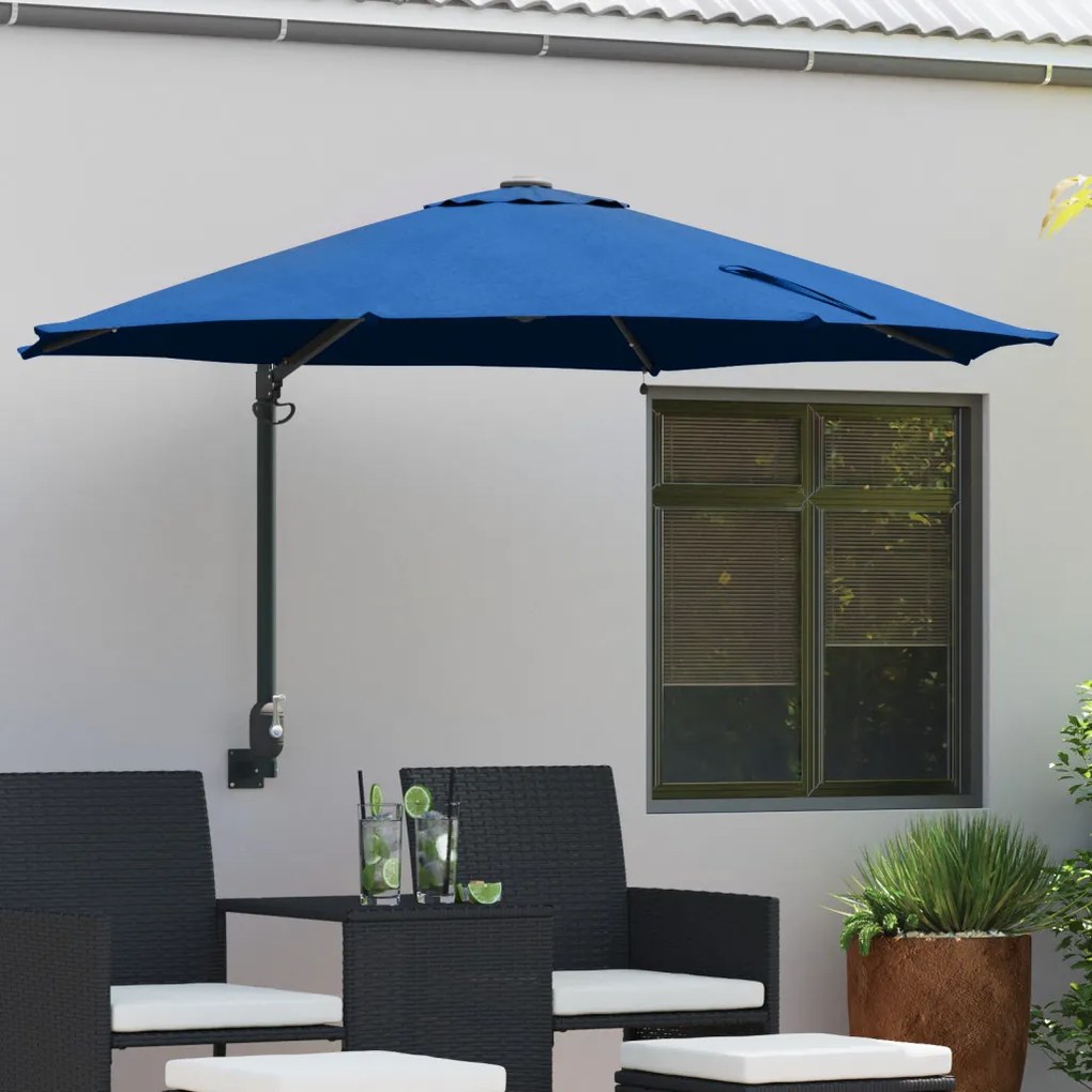 Falra szerelhető kerti napernyő LED-del Azúrkék 248 cm