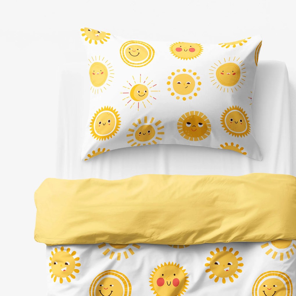 Goldea gyermek pamut ágyneműhuzat duo - mosolygós napocskák, sárga hátoldal 140 x 200 és 70 x 90 cm