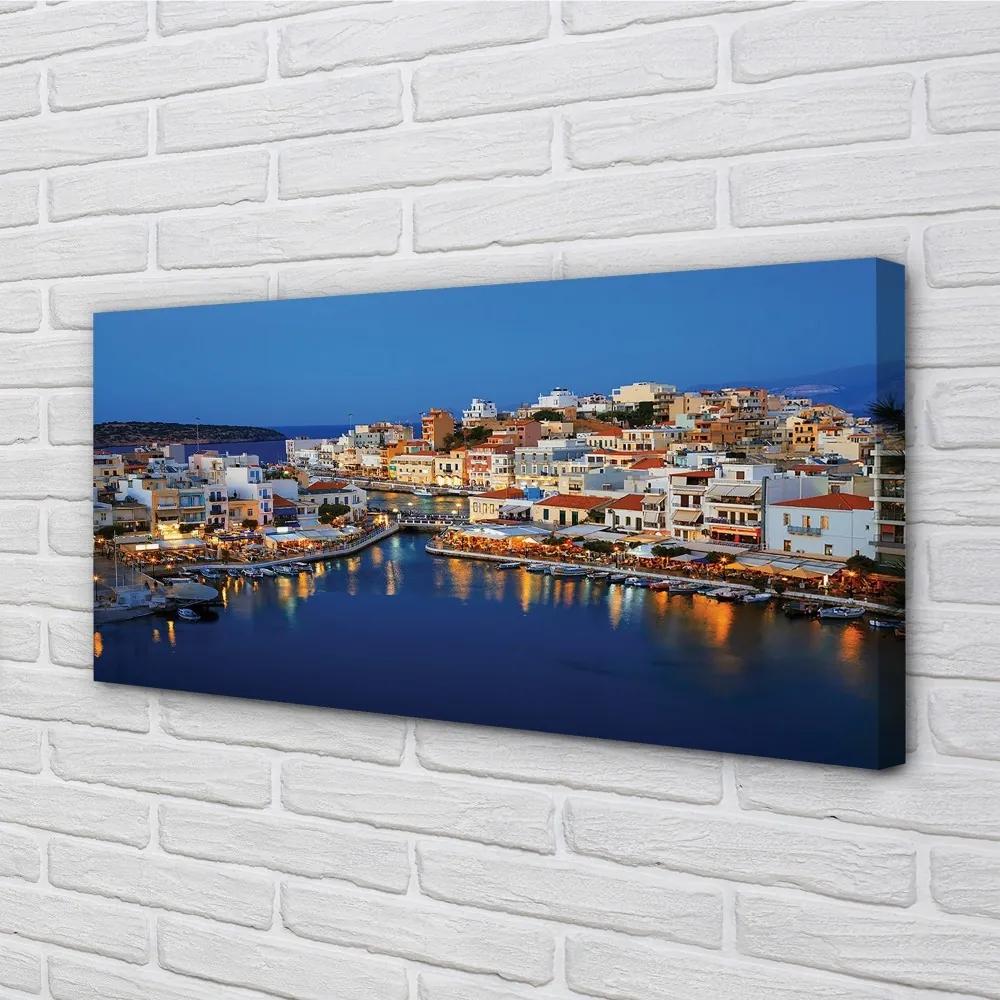 Canvas képek Görögország parti város éjszaka 125x50 cm