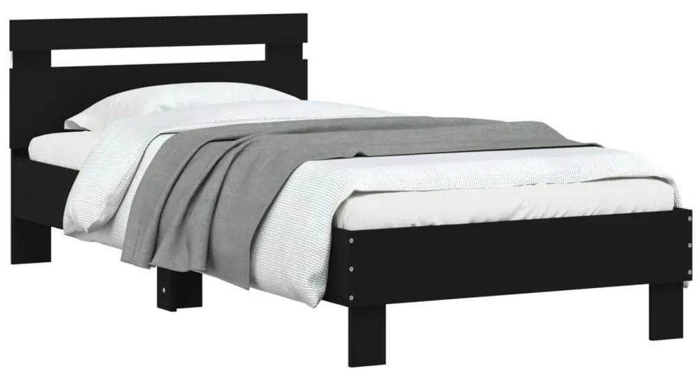 fekete ágykeret fejtámlával és LED-világítással 90 x 190 cm