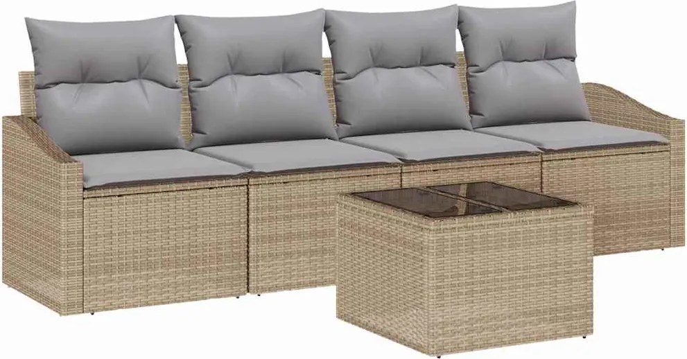 vidaXL Kanapé Szett párnával 5 pcs Beige és Világosszürke polirattan